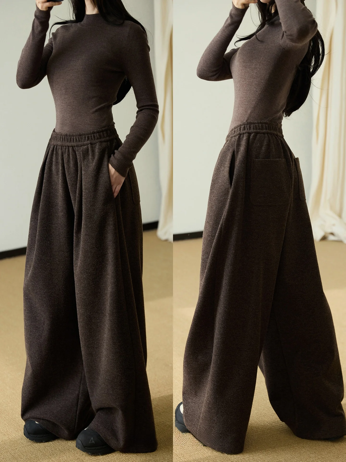 

Thiened Fce Comfortable Loose ape Cold Proof Warm Winter Long Pants Women's Casual Straight Leg Trousers l Waist