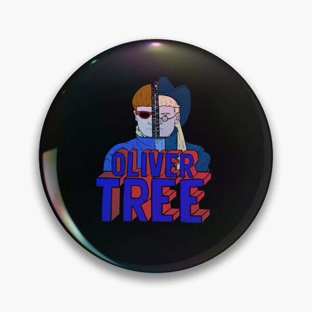 Premium Oliver Tree Split Face Portrait Music Artist Fan Pin Holographic Star Heart Pin Brooches Laminated Button Fashion Access