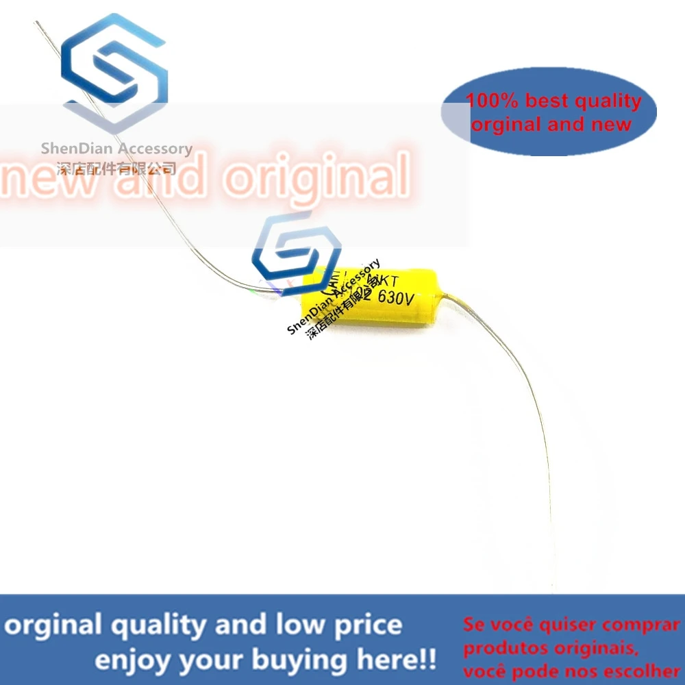 100pcs 630V fever electrodeless copper foot audio 0.001uF yellow through heart axial cholangio coupling film capacitor