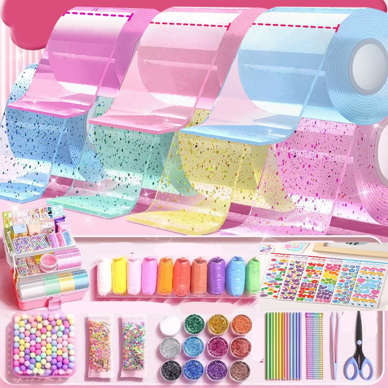 DIY Blow Bubble Nano Tape Full Set of PET Nano Glue Knead Music Double-Sided Tape Decompression Toy Stickers Gift