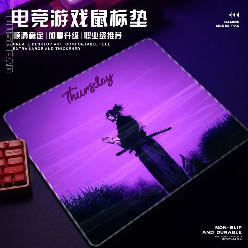 

Japanese Samurai Sword Glass Gaming Mouse Pad Smooth Frosted Surface Desk Mat Tempered Upgrade FPS Office Mousepad Esports