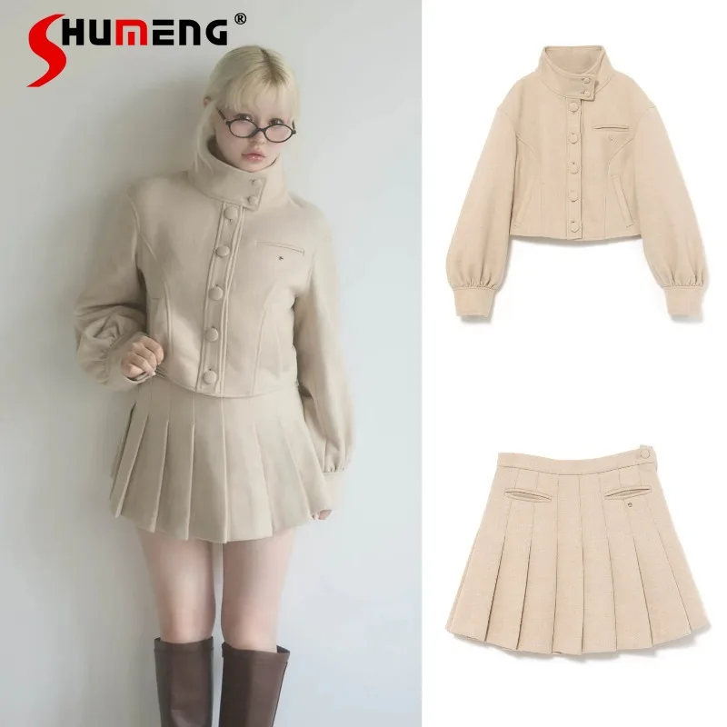 

Japanese Style Unique Design Versatile Single-breasted Button Short Jacket Top Rojita Cool Pleated Mini Skirt Women's Clothing