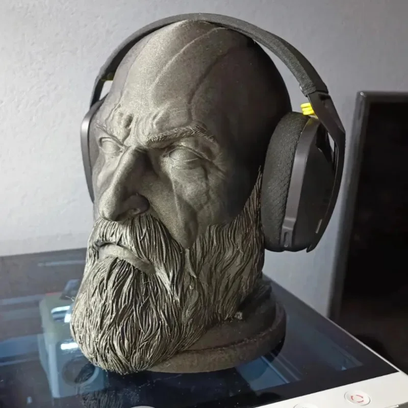 God Of War Kratos Head Statue Headphone Bracket Headset Rack Holder Support Ornament Figure Headphone Stand Decor