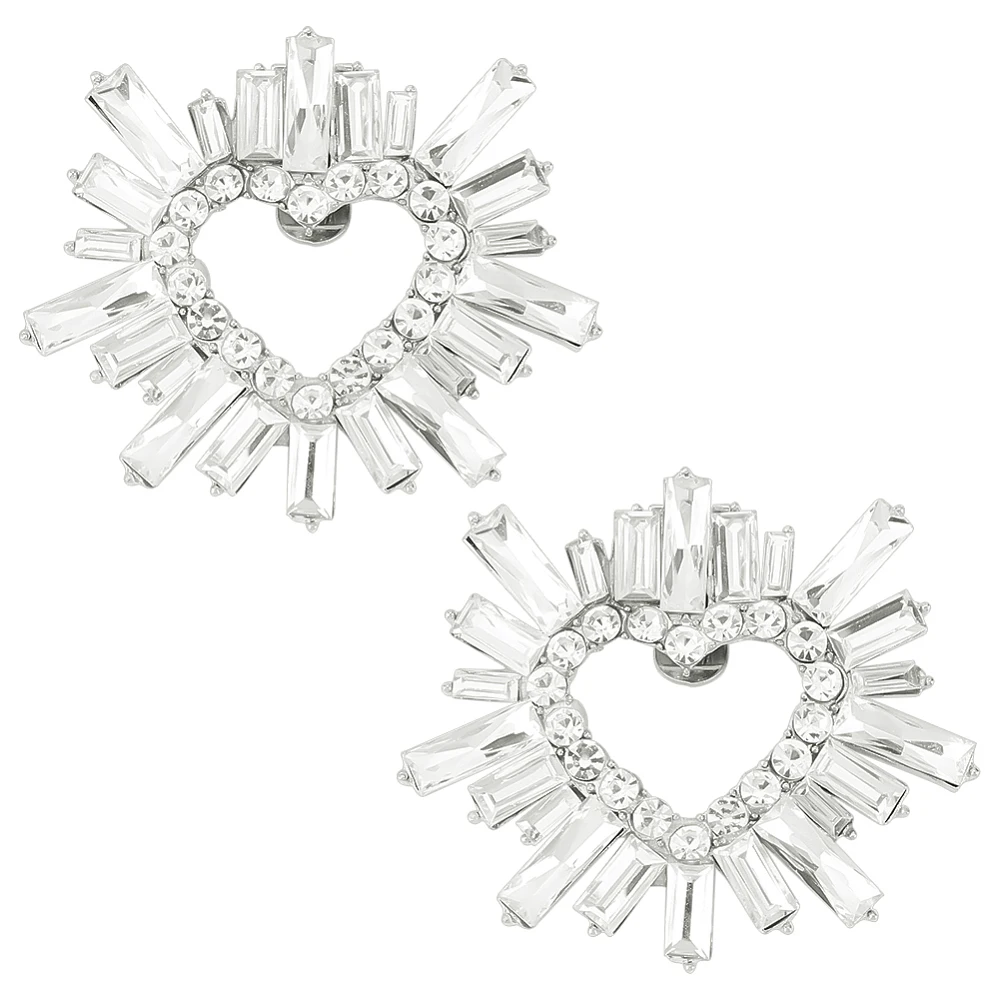 

Alloy Crystal Rhinestone Shoe Decoration Detachable Shoe Buckle Clips with Iron Findings Heart Crystal 55x62x10mm 1 pair/box