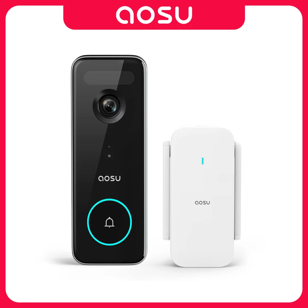 AOSU WiFi Video Doorbell 5MP Ultra HD Outdoor Camera PIR Motion Detection 2-Way Audio IP66 Wireless Door Bell Support Alex