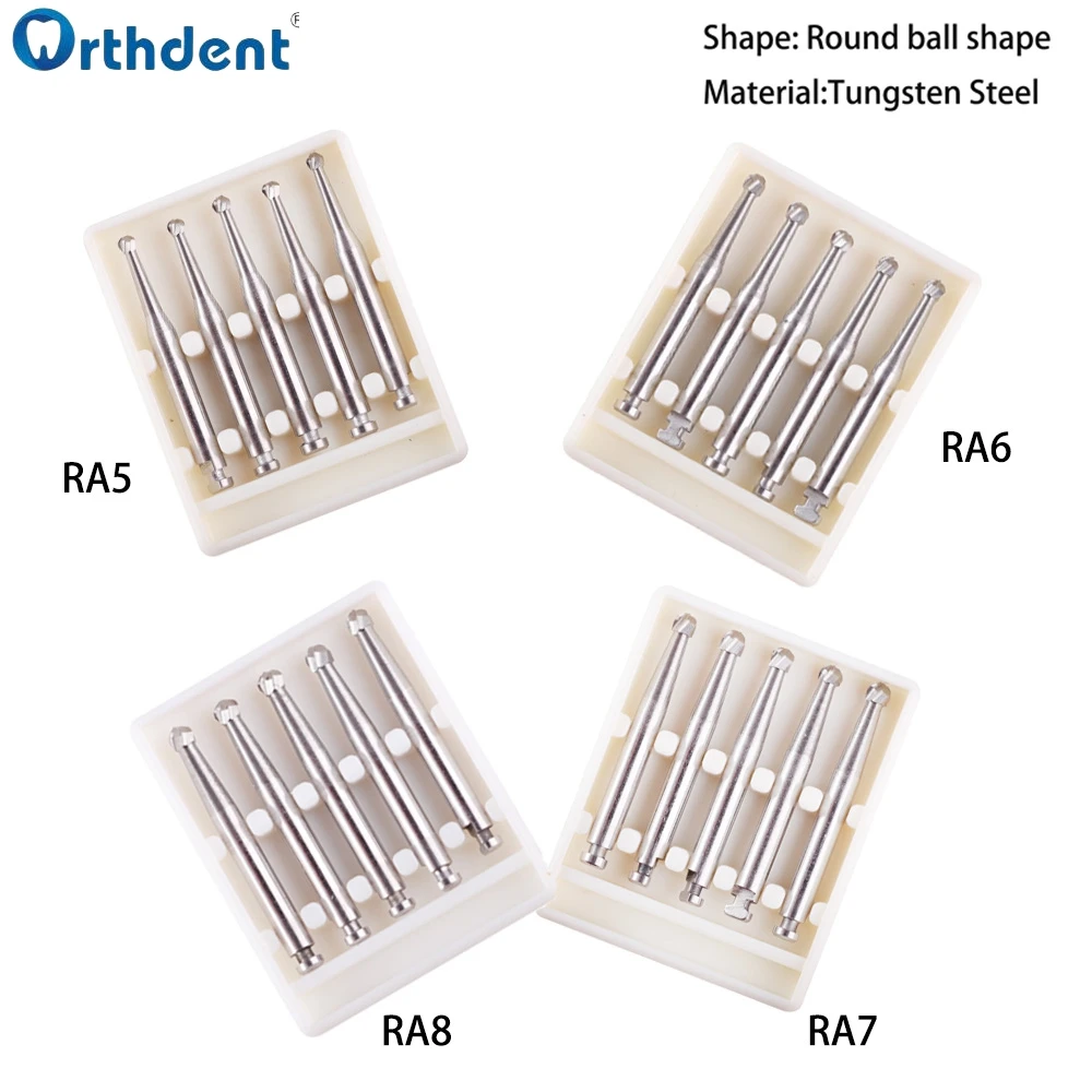 5Pcs/Box Dental Carbide Burs Tungsten Steel RA1-8 Round Ball Shape Dentist Strawberries Low Speed Handpiece Dentisty Products