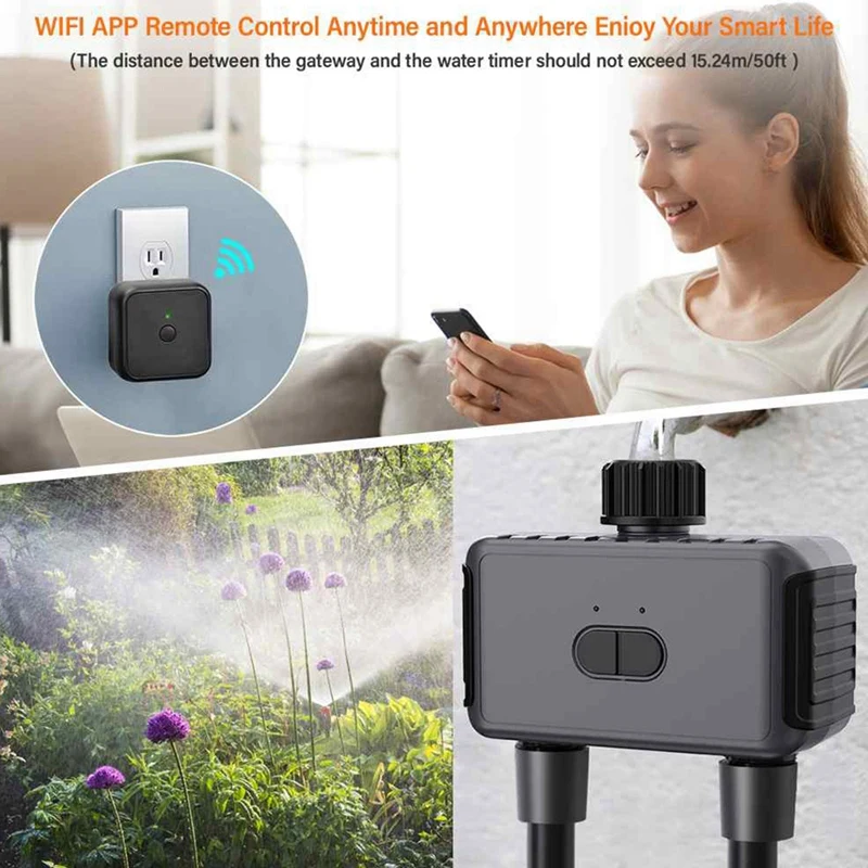 Wi-Fi付きの自動散水タイマー,灌漑システム,ハブ,アプリ制御,黒,庭,芝生,EUソケット