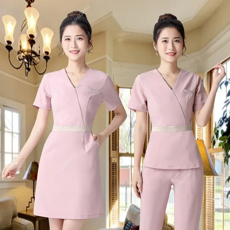 Uniforme de belleza para Spa, recepción de Hotel, vestido de salón, trajes de masaje para mujer, uniformes estéticos, ropa de esteticista negra de otoño