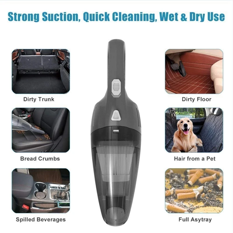 Portable Cordless Handheld Car Vacuum Cleaner, 7000PA Strong Suction, 120W High Power, Quick Cleaning, Wet Dry Use