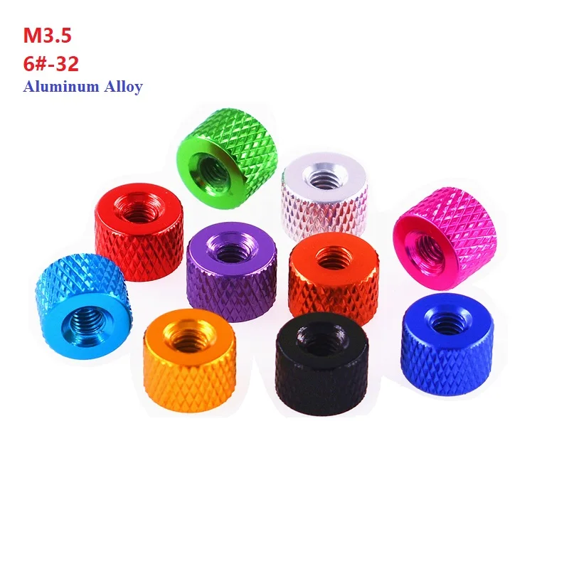 

10Pcs M3.5 6#-32 Aluminum Alloy Knurled Thumb Nut Threaded Hand Tighten Nuts Anodized 10 Colors New Listing