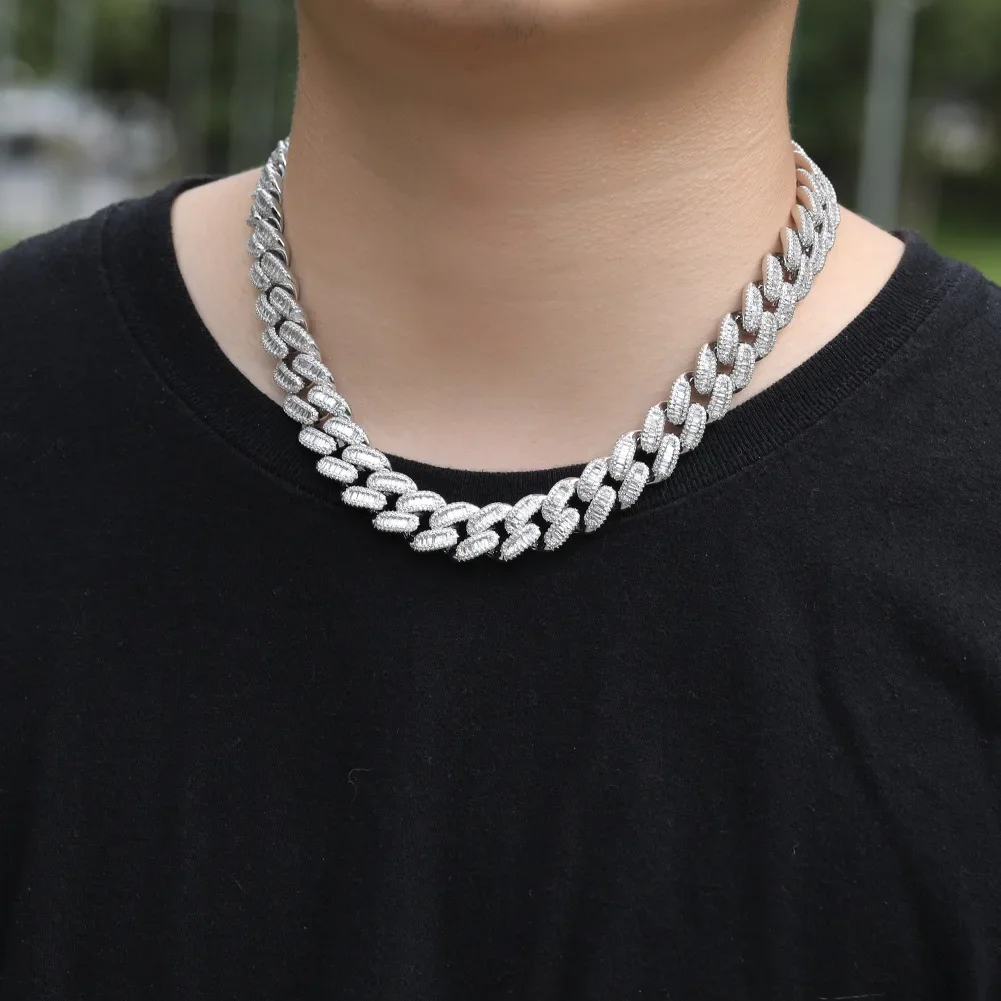 

15mm Custom Letter Baguette Cuabn Chain DIY Personalized Name Choker Iced Out Chain Bling CZ Necklace Hiphop Jewelry