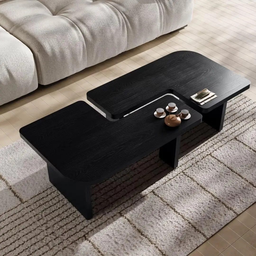 54"" Modern Minimalist Thick High-Strength Mdf Coffee Table, Combined Tea Table For Living Room, Office, Den, No Assembly, Dark