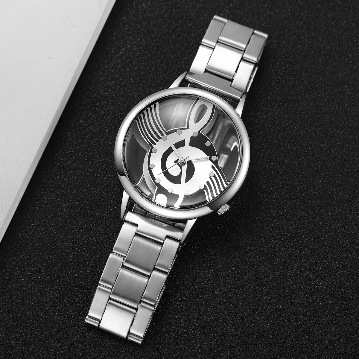 Reloj de cuarzo con esfera de nota Musical a la moda para Mujer, Reloj de pulsera con correa de Color plateado para Mujer, Reloj de regalo para niñas (sin caja)