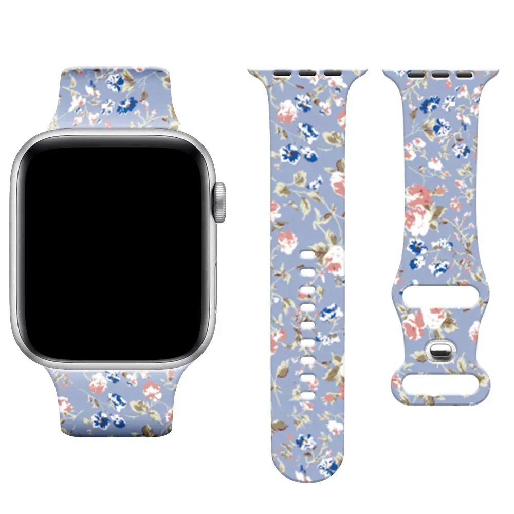 Cinturino per cinturino Apple Watch Ultra 49mm 41mm 45mm 40mm 38/42mm 44mm Bracciale floreale stampato in silicone serie iWatch 9 8 7 SE 6 5 3