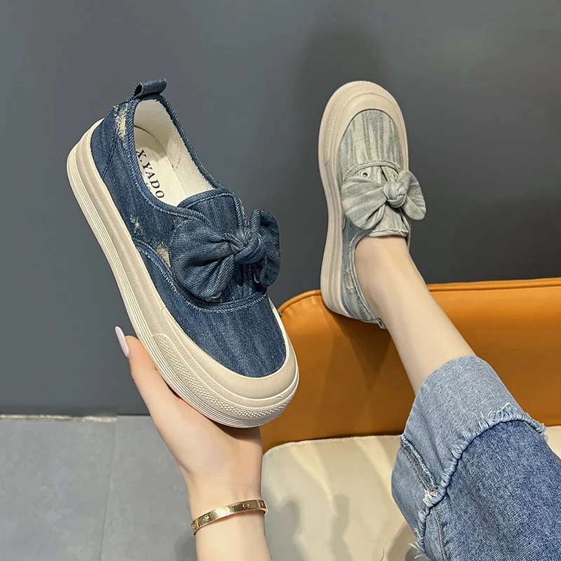 2023 Spring Hot Sale Fashion Canvas Denim Slip-On Slip-on Shoes Versatile Lightweight Trendy Casual Flat Vulcanized Shoes