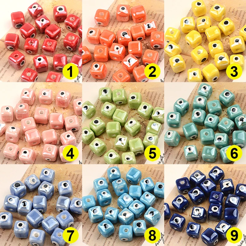 8mm Cube Shape Ceramic Beads Evil Square Eye Beads Beads For Jewelry Making Bracelet Necklace Charms