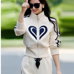 Women's Spring Summer 2023 New Stand Collar Zippered Sweater Coat Tops Wide Leg Pants Two Piece Set Casual Sports Suit For Women