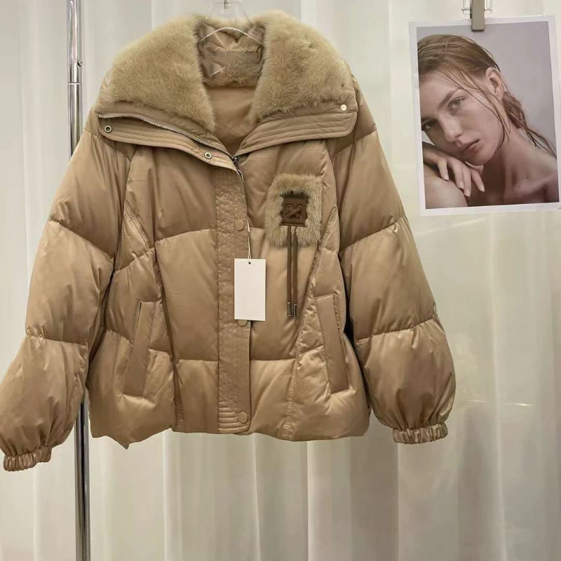 

2023 Fashion Winter Women Down Jacket and Real Mink Fur Coat High Quality Short Warm Soft Goose Feather Thicked Streetwear