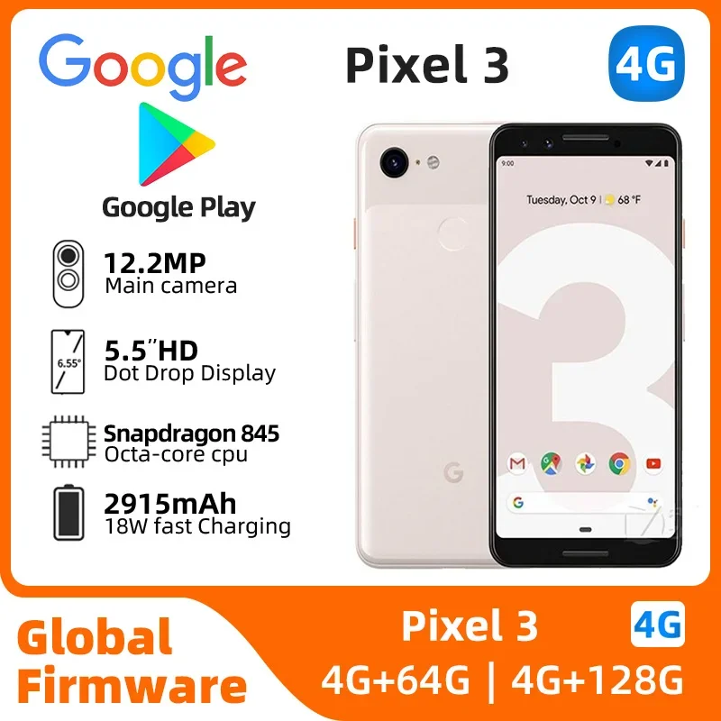 Google Pixel3 4G CPU Qualcomm Snapdragon 845 SmartPhone Battery capacity2915mAh  12MP  Cameraoriginal used phone