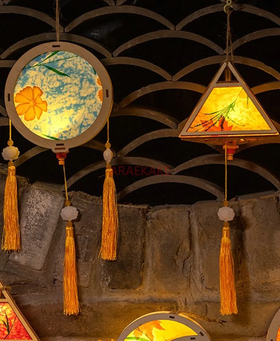 1pcs Lantern antique style hand-held lantern hanging decoration, handmade DIY material package, children's palace lantern