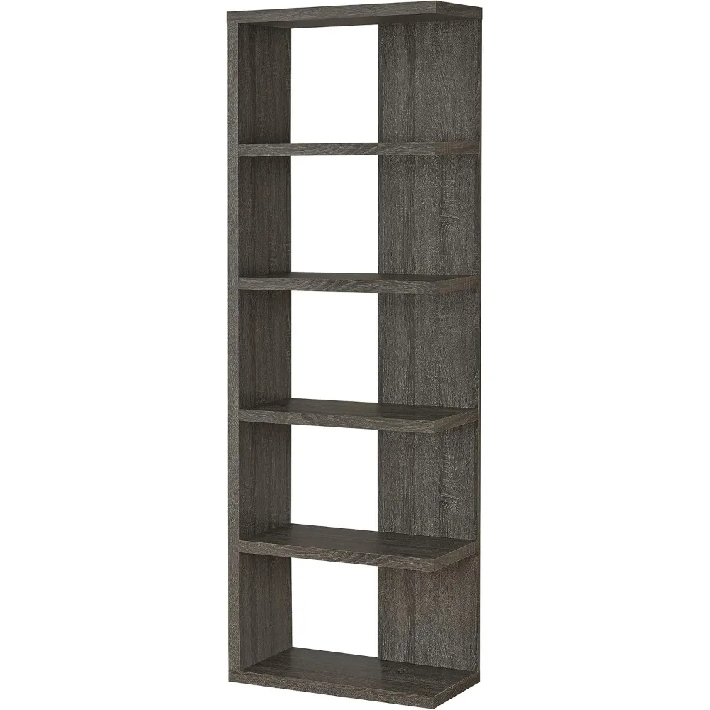 Bibliothèque modulaire en bois à 5 étagères pour le bureau à domicile, étagères exposées, style transitionnel, meubles de salon