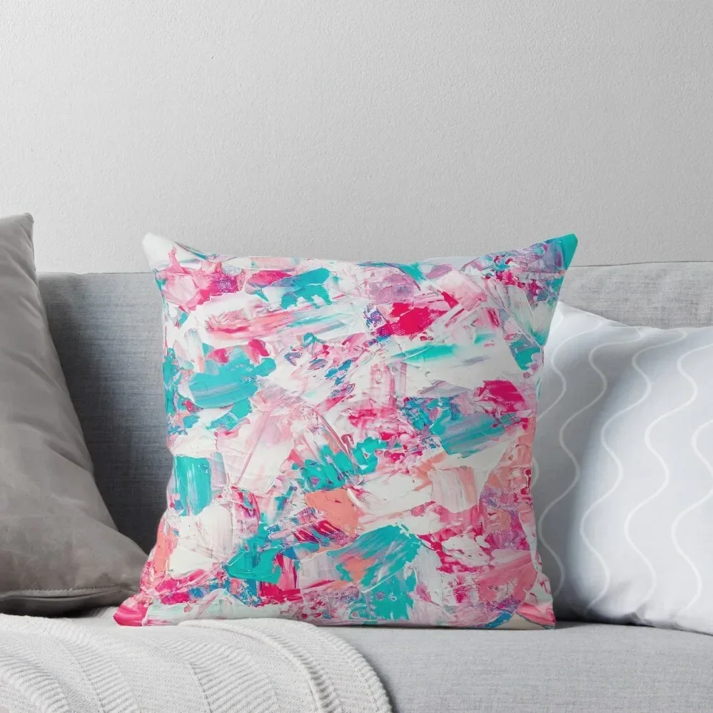 

Modern bright candy pink turquoise pastel brushstrokes acrylic paint Throw Pillow pillow pillowcase pillow