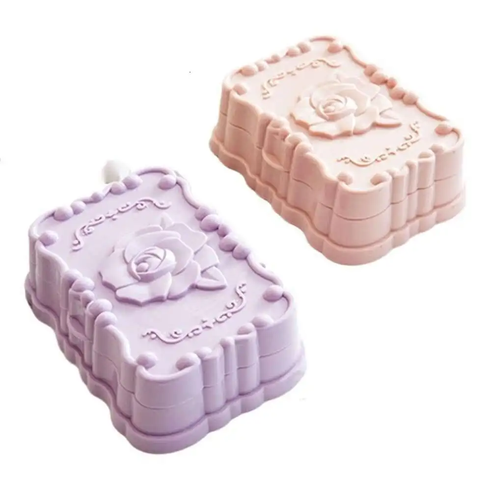 

Plastic Travel Soap Box With Rose Lid Home Bathroom Flip Lids Soap Dishes Waterproof Draining Hand Soap Boxes Portable Boxes