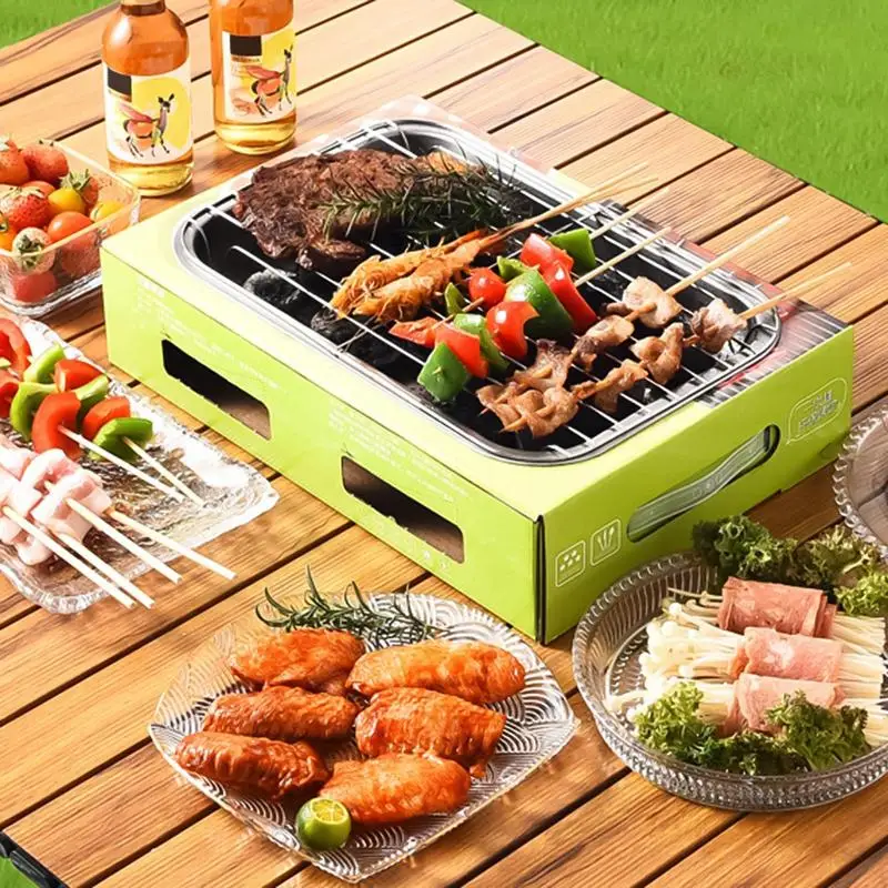 Outdoor Grill Pan Stainless Steel BBQ Griddle With Oil Brush And Tongs Nonstick Cooking Utensil Set For Grilling For Family