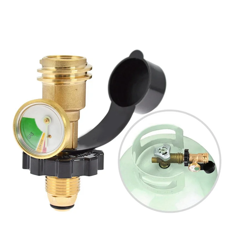 Propane Adapter Connector with Luminous Pressure Gauge Adapter Gas Tank Converter SL-YK01-1