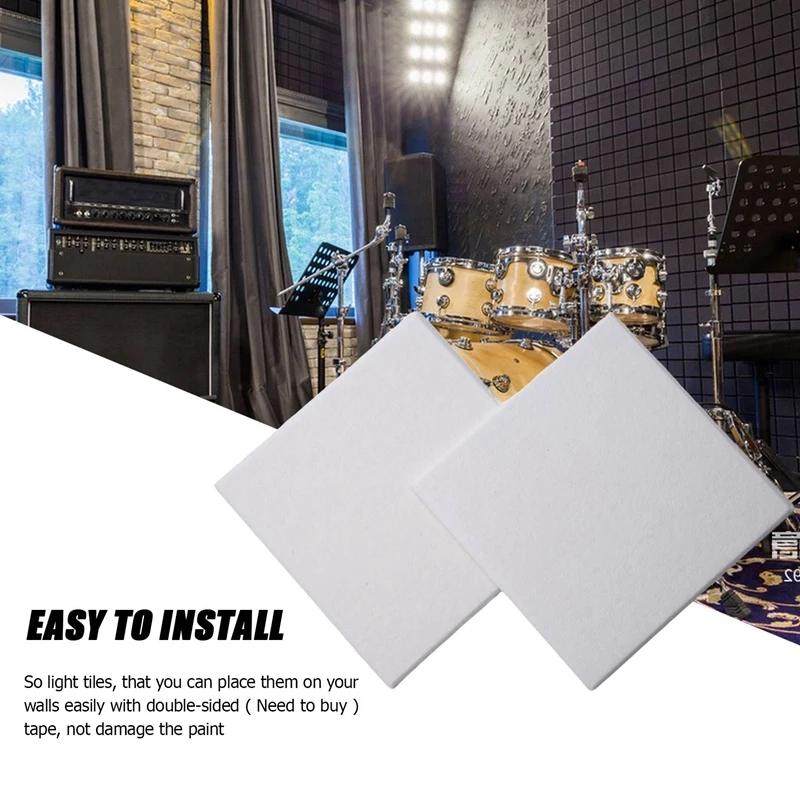 Acoustic Panels White 12 Pieces High Density Beveled Edge For Wall Decoration And Acoustic Treatment