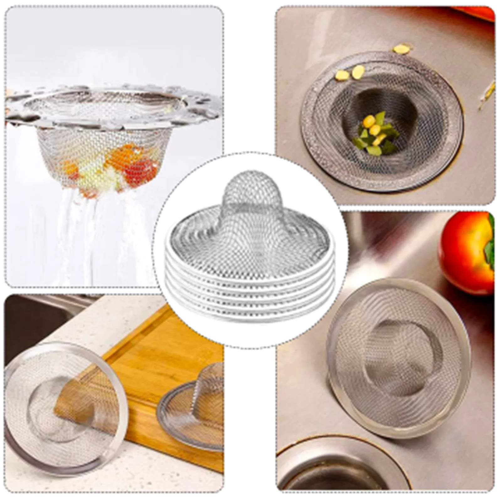 2Pcs Kitchen Stainless Steel Mesh Sink Strainer Drain Filter Food Slag Trap Filter Cleaner Bathroom Hair Catcher Stopper Plugs