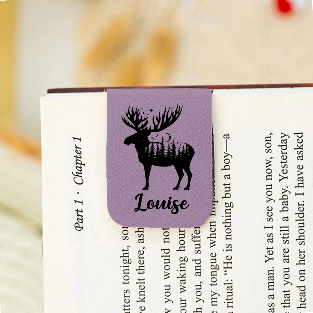 1 قطعة إشارة مرجعية للاسم مع عرض الغزلان ، إشارة مرجعية لمشاهدة الغزلان من الجلد المخصص ، إشارة مرجعية مغناطيسية مخصصة ، هدية عيد ميلاد لمحبي الكتب #4