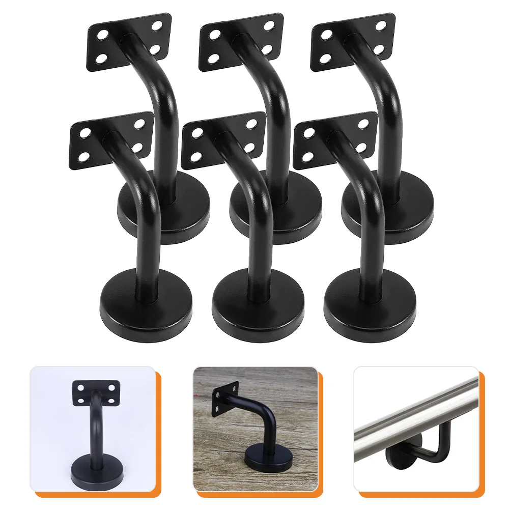 6 Pcs Handrail Holder for Stairs Staircase Bracket Railing Brackets Flat Black Stainless Steel