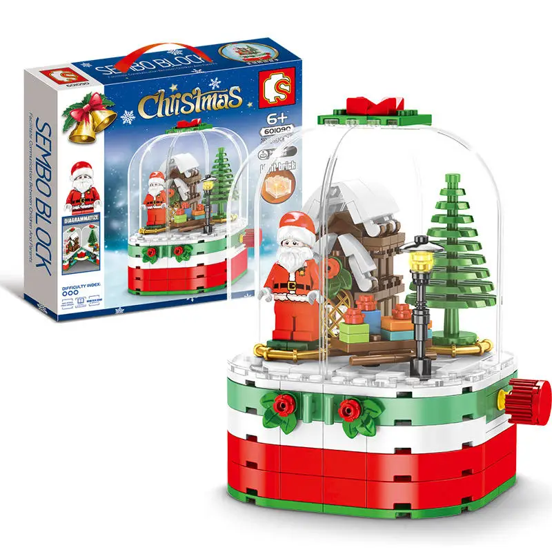 601090 Kid Gift Educational Assembly Bricks Kits Christmas Series Christmas Rotary Shack Building Blocks Toy With Light