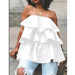 Summer Casual Women's Dress Cute Sexy Top Layered Sleeveless Off Shoulder Solid Color Dress