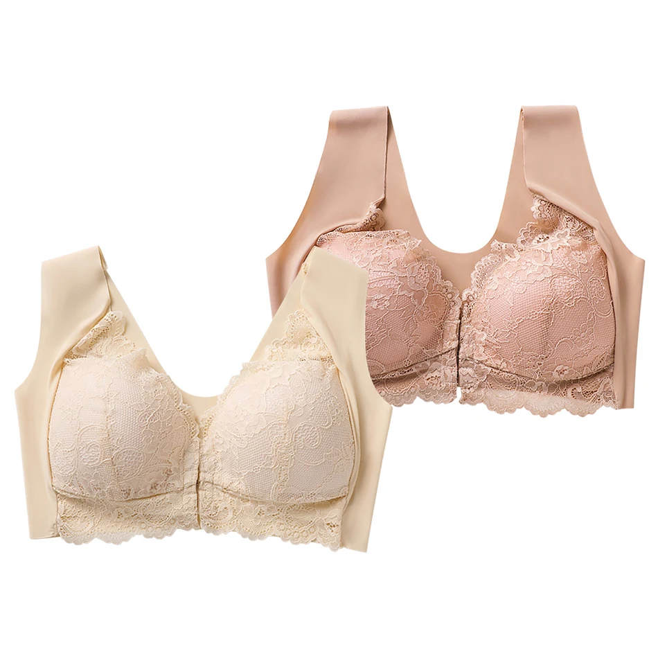 Reggiseni da donna taglie forti in pizzo aperto sul davanti senza ferretto, bralette confortevole con raccogliere un design completo per un vestibilità senza cuciture e di supporto