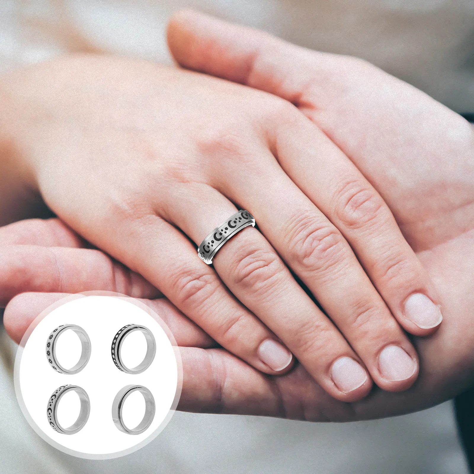 

4Pcs Titanium Steel Rotatable Rings Smooth Polished Fidget Ring Set for Women Men Fashion Unisex Stress Relieving Jewelry Gift