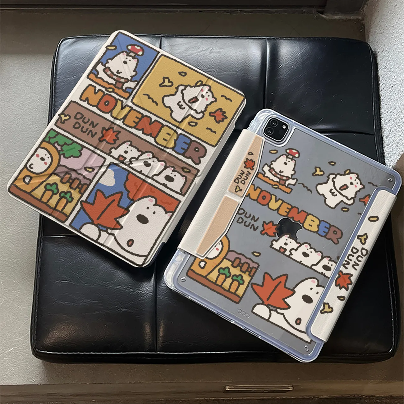 

Коричневый чехол с ретро-иллюстрацией собаки и осенним кленовым листом для iPad Pro Air M5 M4 M3 M2 13'' 11'' 2 1 11th A16 10 9 8 5 Th Mini 7 6