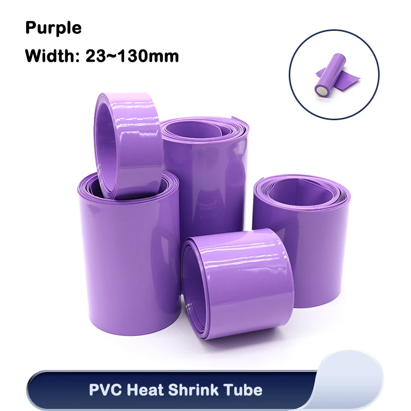 23mm~130mm Purple PVC Heat Shrink Tube Pack 18650 Lipo Battery 1M~20M Insulated Film Wrap Lithium Case Protection Cable Sleeve