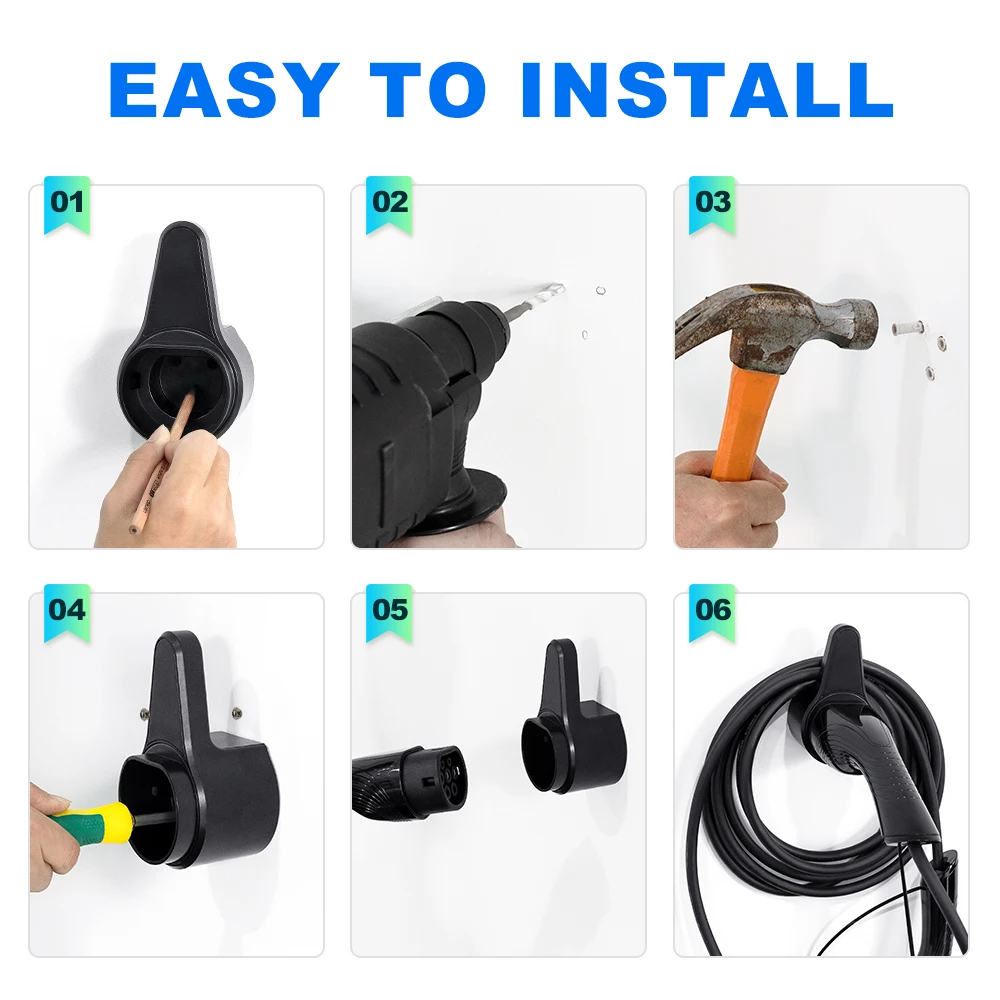 EV Charger Holder Type 1 J1772 Type 2 For Tesla GBT Electric Car Charging Cable Holder Wall-Mount Protection Lead Accessories