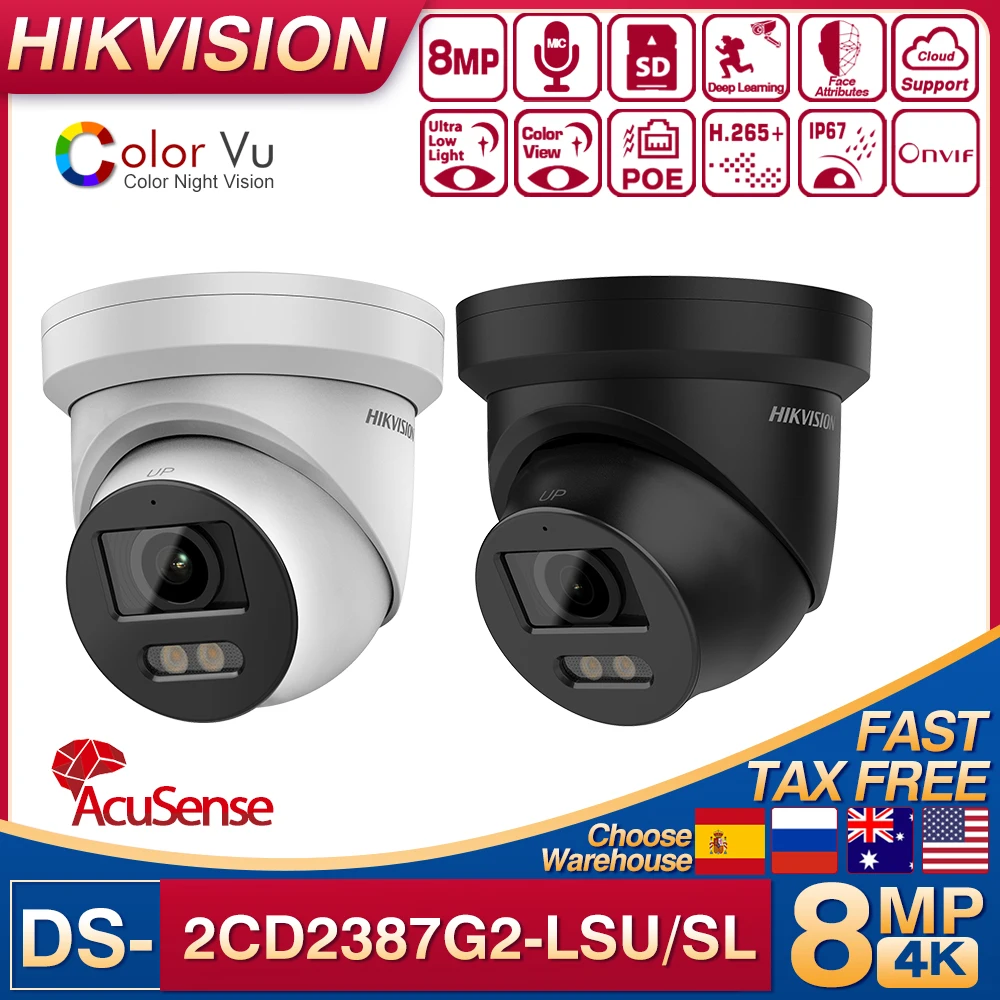 

Hikvision 4K 8MP ColorVu Acusense Turret IP Camera DS-2CD2387G2-LSU/SL Strobe Light Audible Warning Two-way Audio CCTV Camera