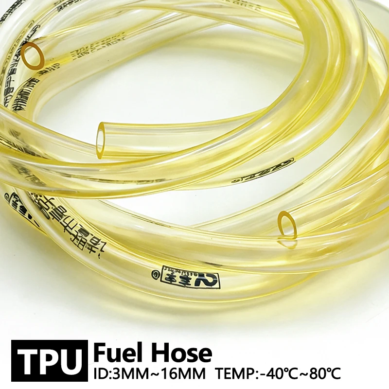 High Pressure Anti-Leak Yellow TPU Petrol Hose Oil Resistant Soft Gas Pipe ID 3-16mm for Household Fuel Pump Lawn Mower