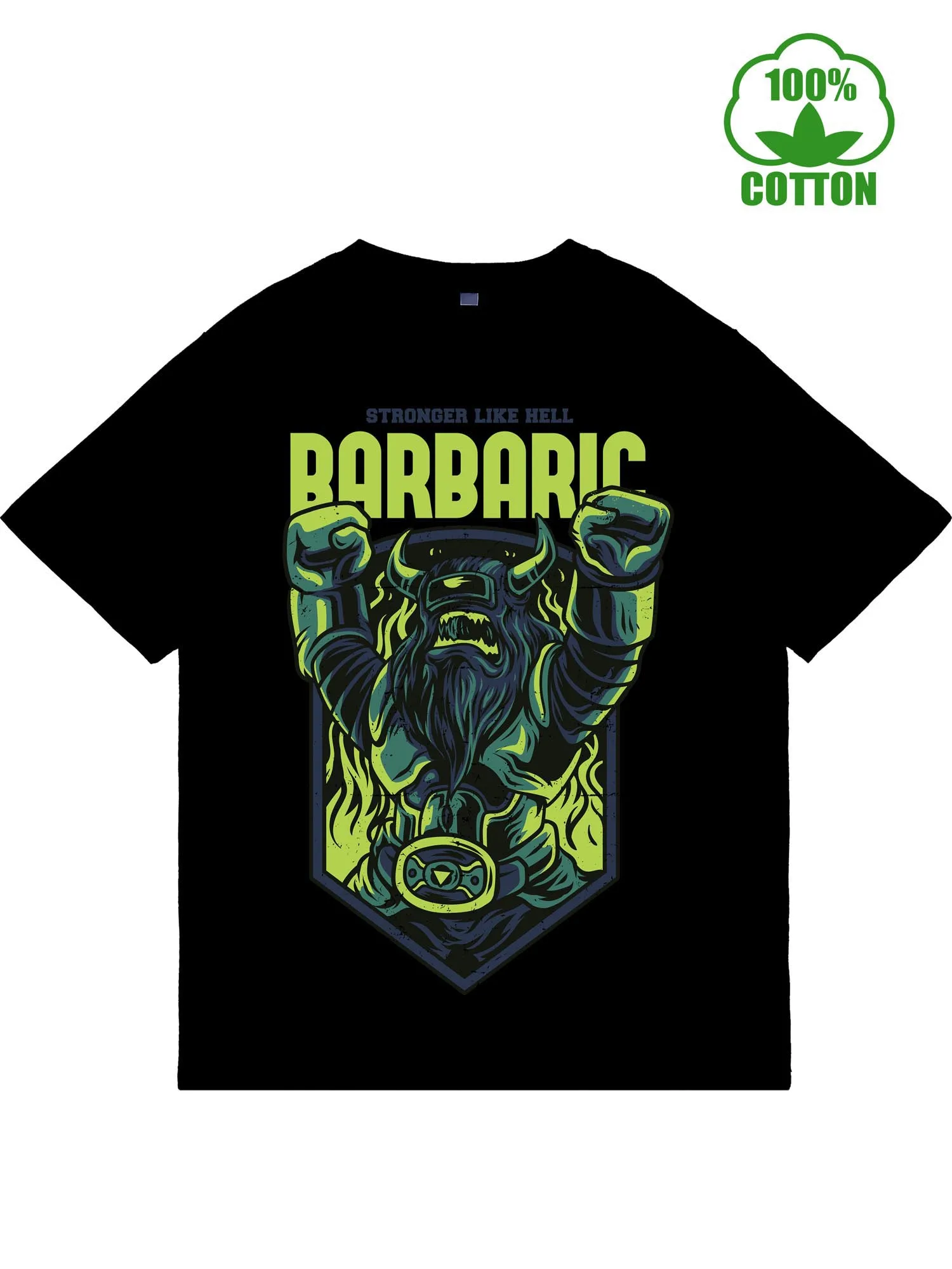 تي شيرت Barbaric Classic للرجال بأكمام قصيرة ورقبة دائرية تي شيرت للرجال، تي شيرت رجالي من القطن الخالص