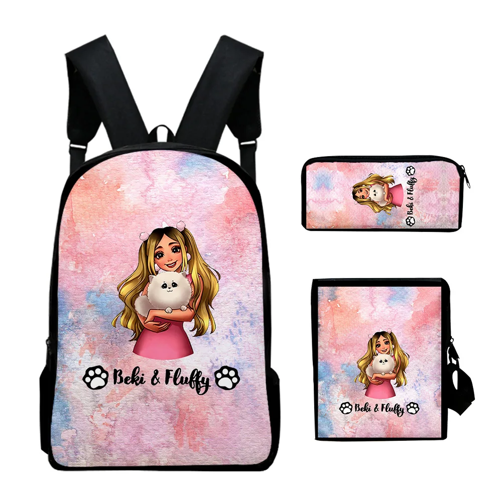 Trendy Popular Beki Fluffy Anime 3D Print 3pcs/Set pupil School Bags Laptop Daypack Backpack Inclined shoulder bag Pencil Case