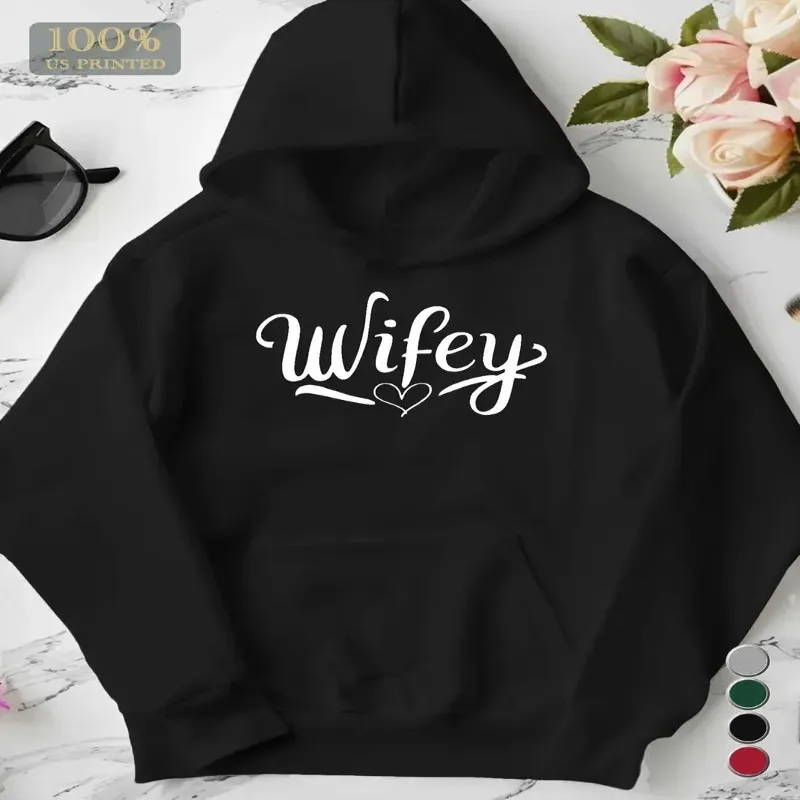 

Осень-зима Одежда оверсайз Женская толстовка больших размеров Женская белая жена Художественный текст Сердце Дизайн Графика с длинным рукавом Круглый вырез