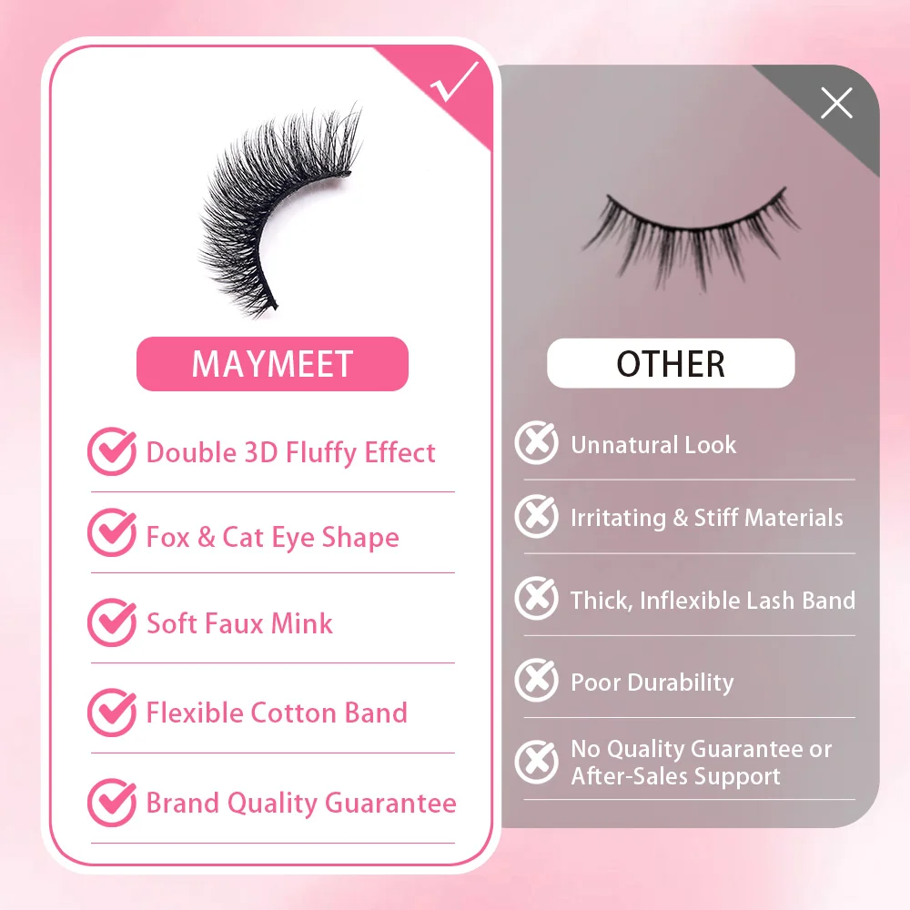 10 Paar falsche Wimpern, natürlicher Look, künstliche Nerz-Wimpern, dünne 14 mm Katzenaugen-Wimpernverlängerungen, 3D-Fälschungswimpern, Streifen, Schönheits-Make-up