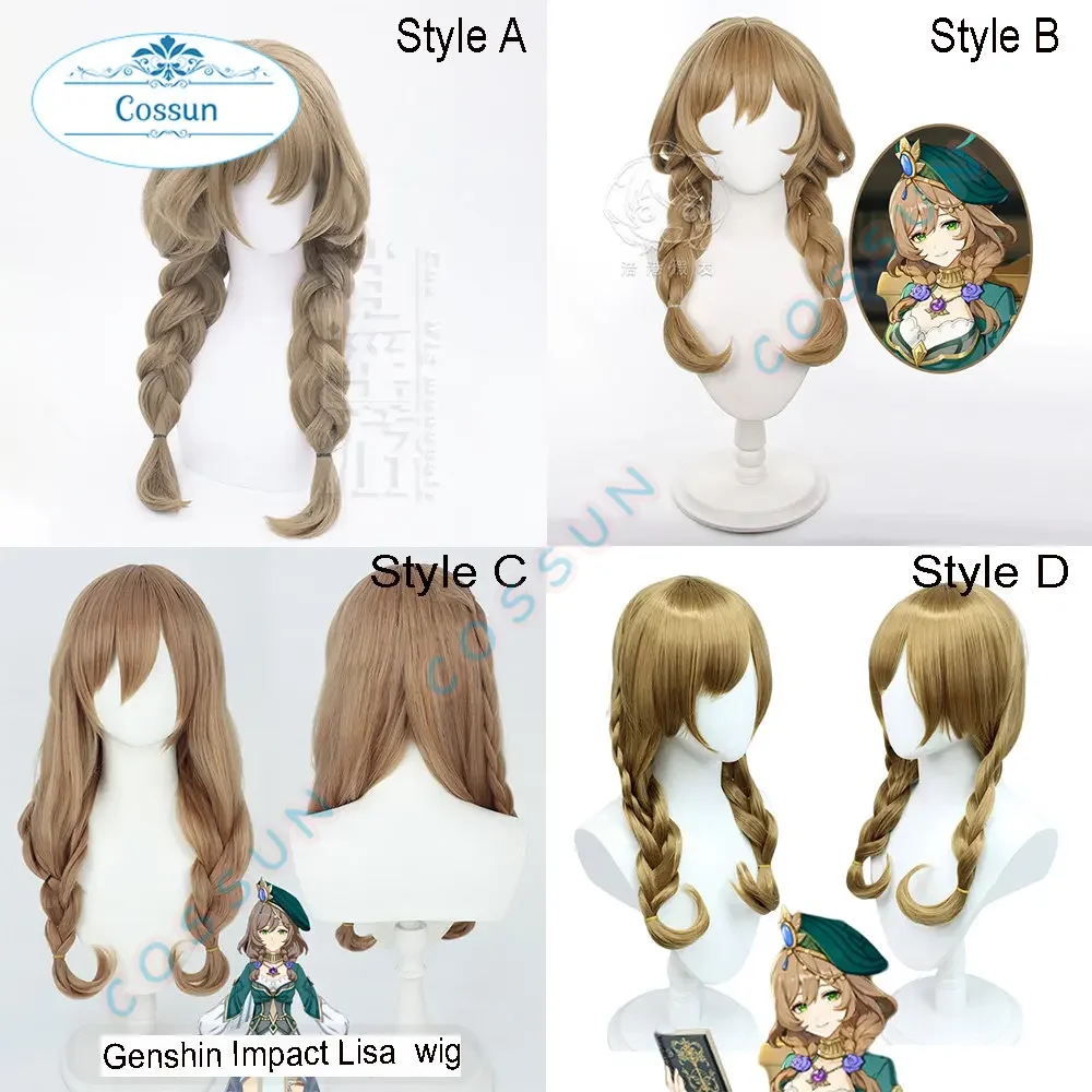 New!! Game Genshin Impact Lisa Minci Cosplay Wig 60cm Long Brown Double Twist Braid Wig Lisa Heat Resistant Fibre Wigs + Wig Cap