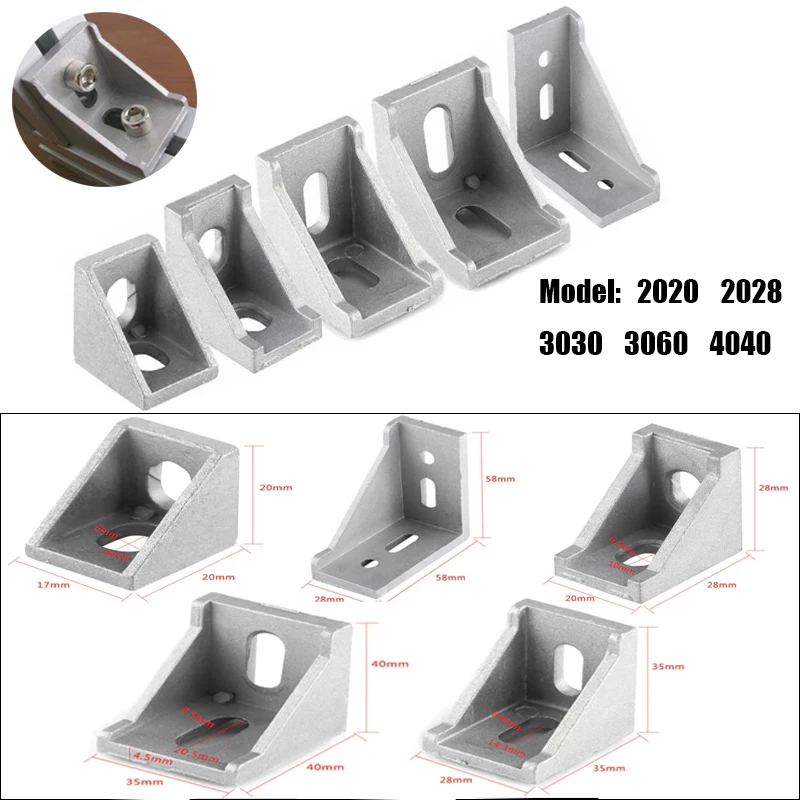 5/10pcs corner bracket fitting aluminum connector fastener 2020 3030 4040 2028 3060 series industrial aluminum profile