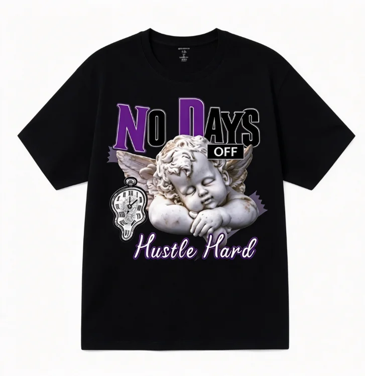 2026 new Best-Seller Trending Angel Statue Slogan Graphic Oversized Short Sleeve T-Shirt, Streetwear Enthusiasts Daily Wear Item