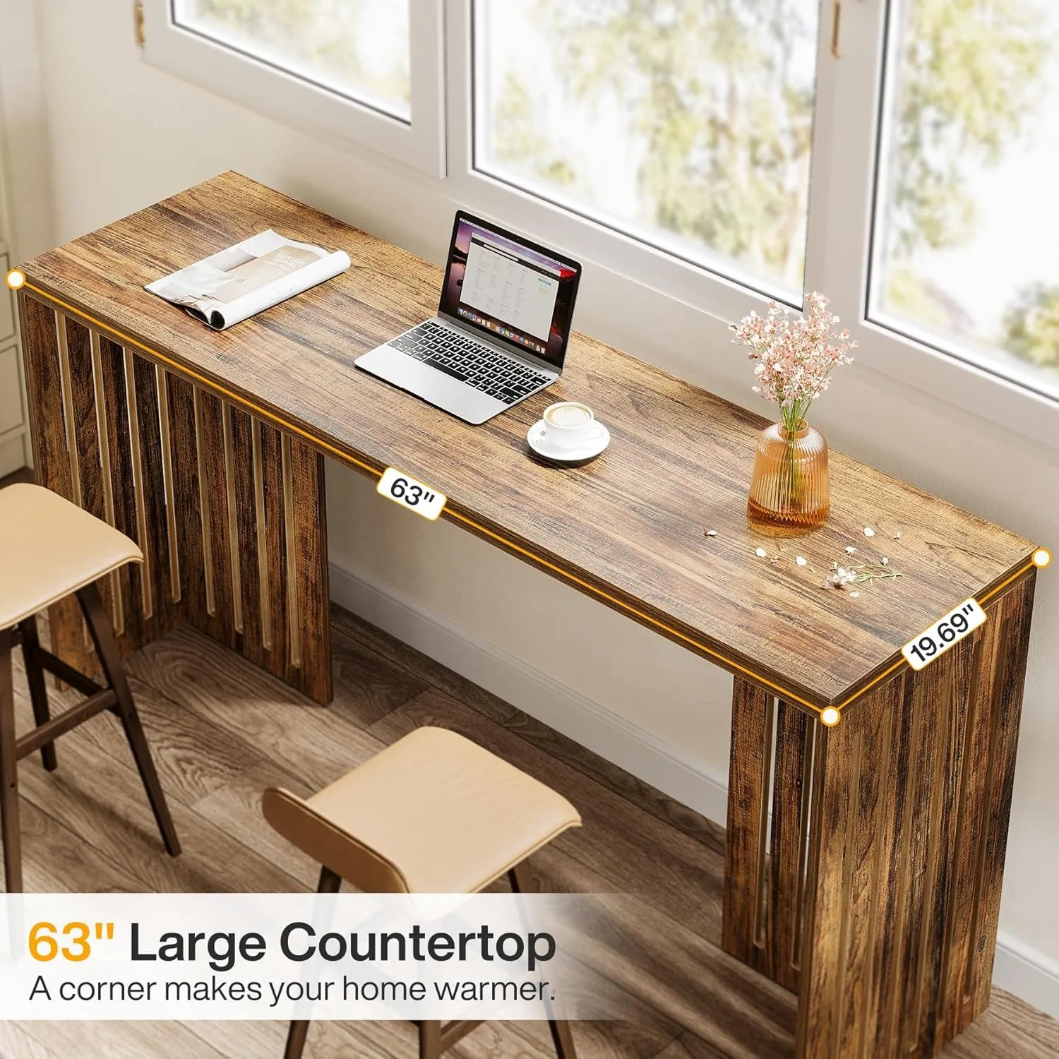 LITTLE TREE Bar Table, 63-Inch Counter Height Pub Table, Industrial Bar Height Table, Rectangular High Top Dining Counter Tables
